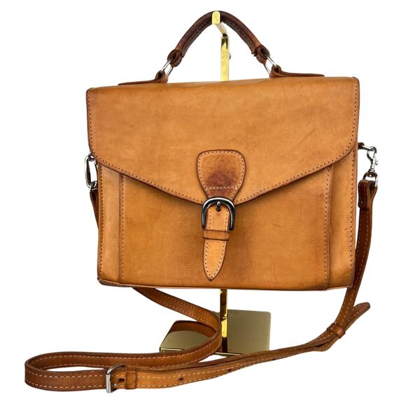 Vintage FORCE TEN Classic Tan Saddle Genuine Leather Satchel Crossbody Bag Purse - Picture 3 of 16
